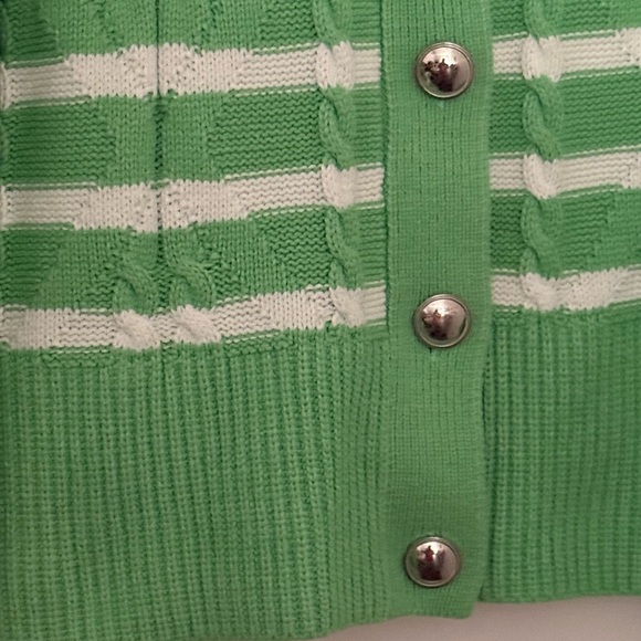 Talbots Green and White Striped Cardigan - Picture 4 of 9